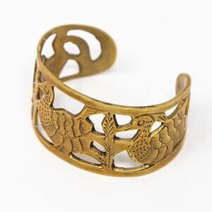 Vintage Brass Cut-Out Handmade Cuff Bracelet Textured Bird Motif – 49g